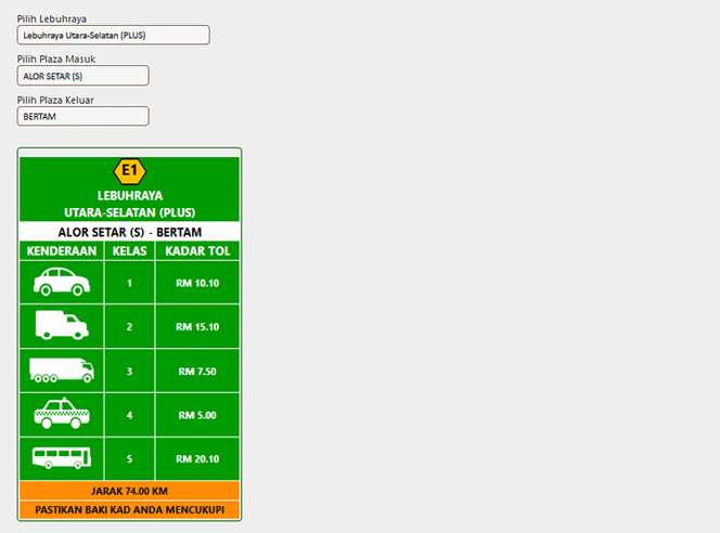 Semakan Harga Tol Lebuhraya Malaysia Terkini Secara Online