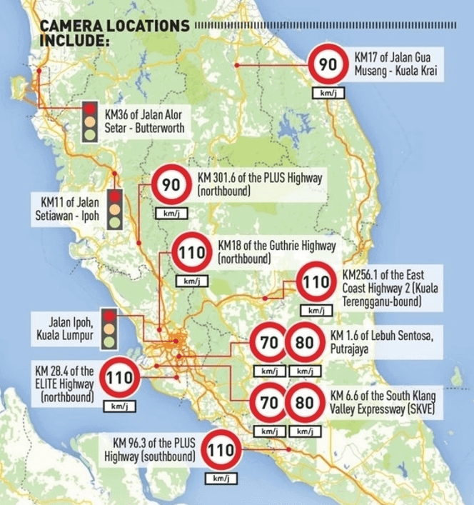 Senarai Lokasi Kamera AES/AWAS Had Laju dan Lampu Isyarat