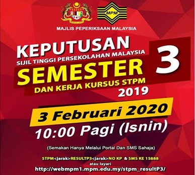 Semakan keputusan Semester 3 STPM 2019 secara Online dan SMS